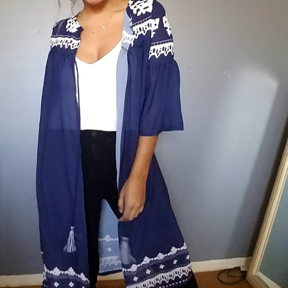 LAST ONE//AT GREAT LENGTHS NAVY PRINT CARDIGAN - Picture 4 of 7